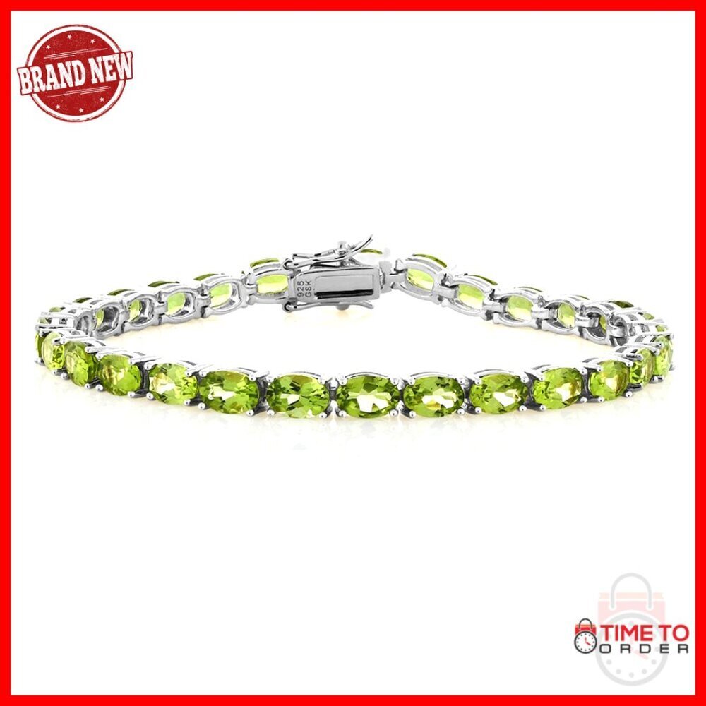 Sterling Silver Peridot Tennis Bracelet 7 Inch Fine Jewelry Gift